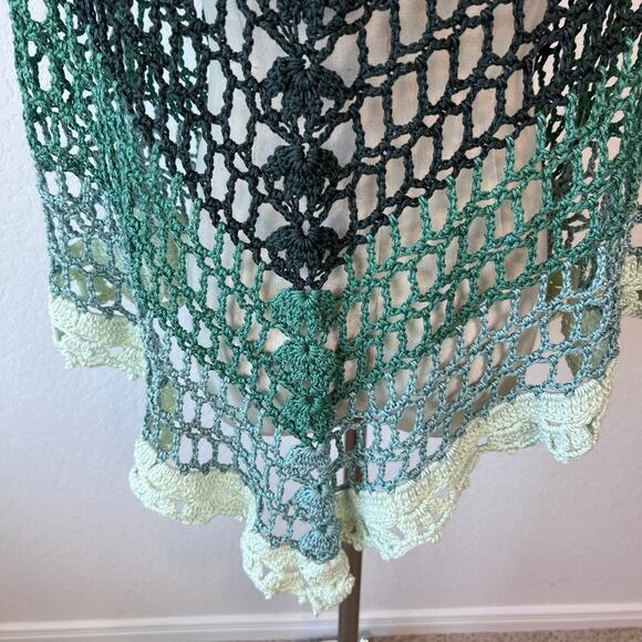 Handmade Crochet Knit Shawl Cottagecore Fairycore Blue Green Granny - Picture 9 of 10